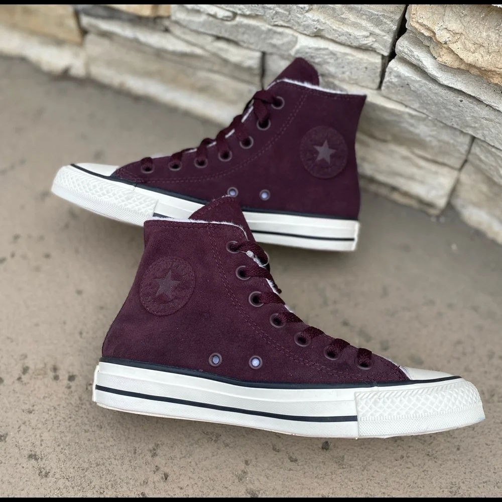 Converse Maroon Suede Fuzzy Pink Sneakers